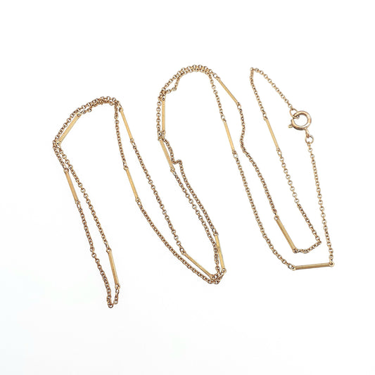 Antique Rolled Gold Muff Chain Necklace Bar & Cable Link Long 81cm 4.45g Gold Filled Edwardian Guard Vintage Womens Jewelry Jewellery