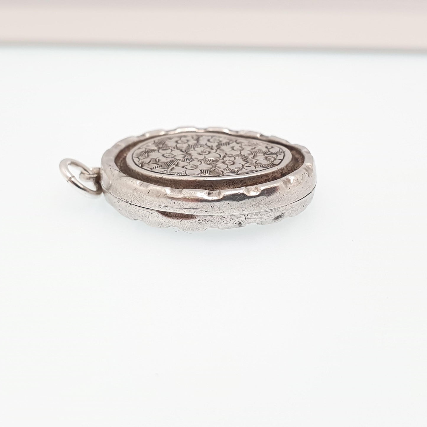 Antique Sterling Silver Locket Hallmark Oval Small Cute 1898 Hallmark Necklace Vintage Stepped Pendant Geometric Womens Jewelry Jewellery