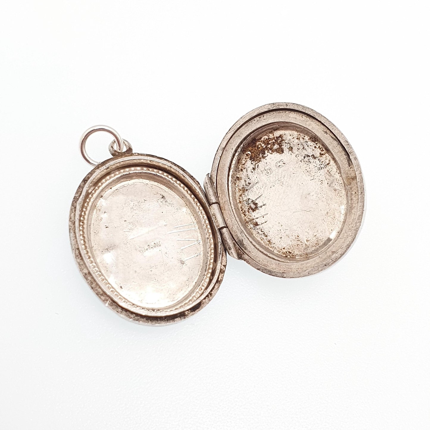 Antique Sterling Silver Locket Hallmark Oval Small Cute 1898 Hallmark Necklace Vintage Stepped Pendant Geometric Womens Jewelry Jewellery