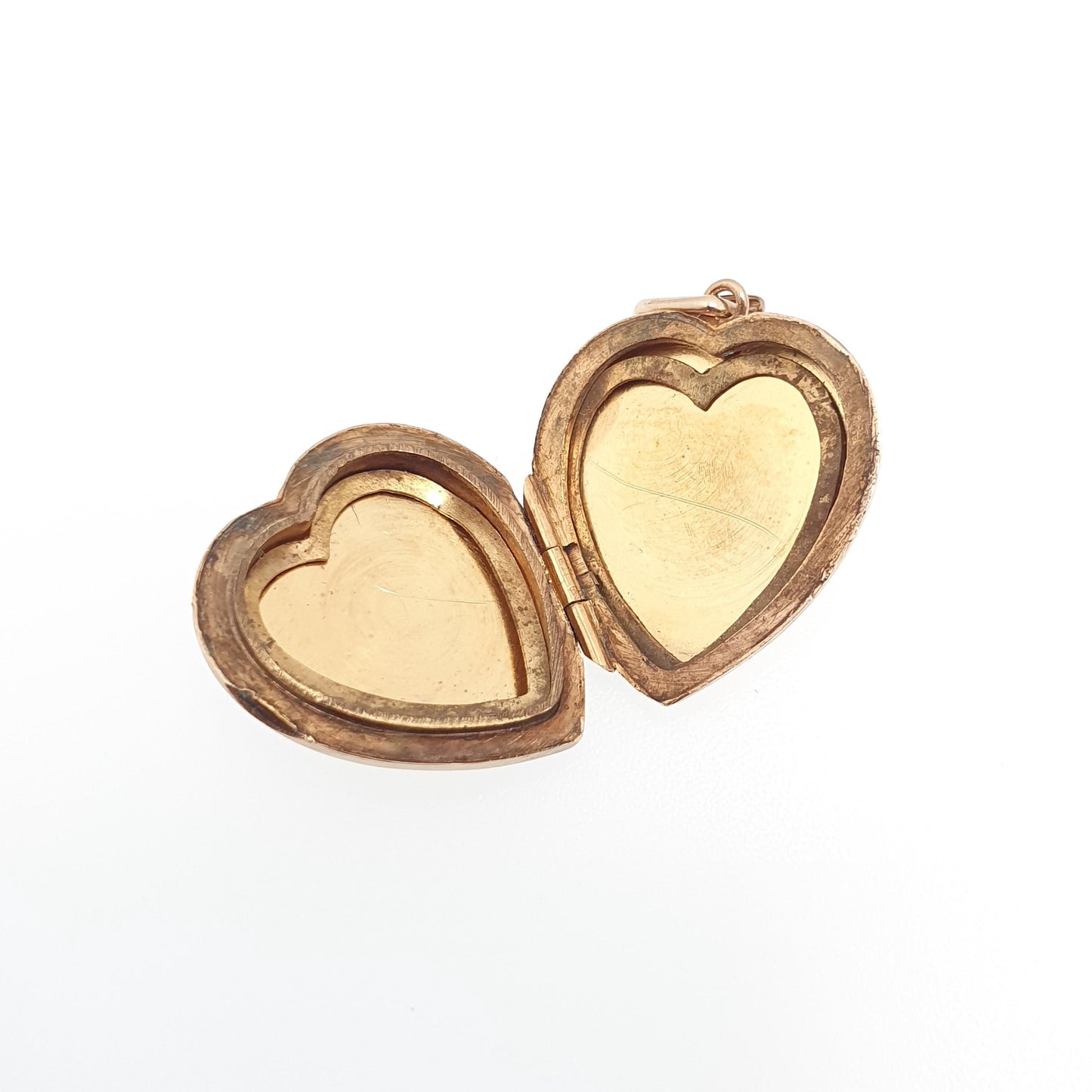 Antique 9ct 9k Gold Heart Locket Gyroscope Art Deco Solid Yellow Gold Back & Front Engraved 1920s Necklace Photo Pendant Jewelry Jewellery
