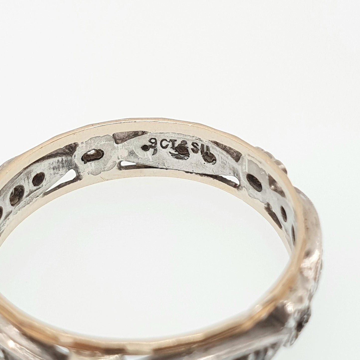 Antique 9ct 9k Gold Sterling Silver Eternity Ring Diamond White Spinel Band Solid 9kt Gold Art Deco Vintage 1920s Womens Jewelry Jewellery