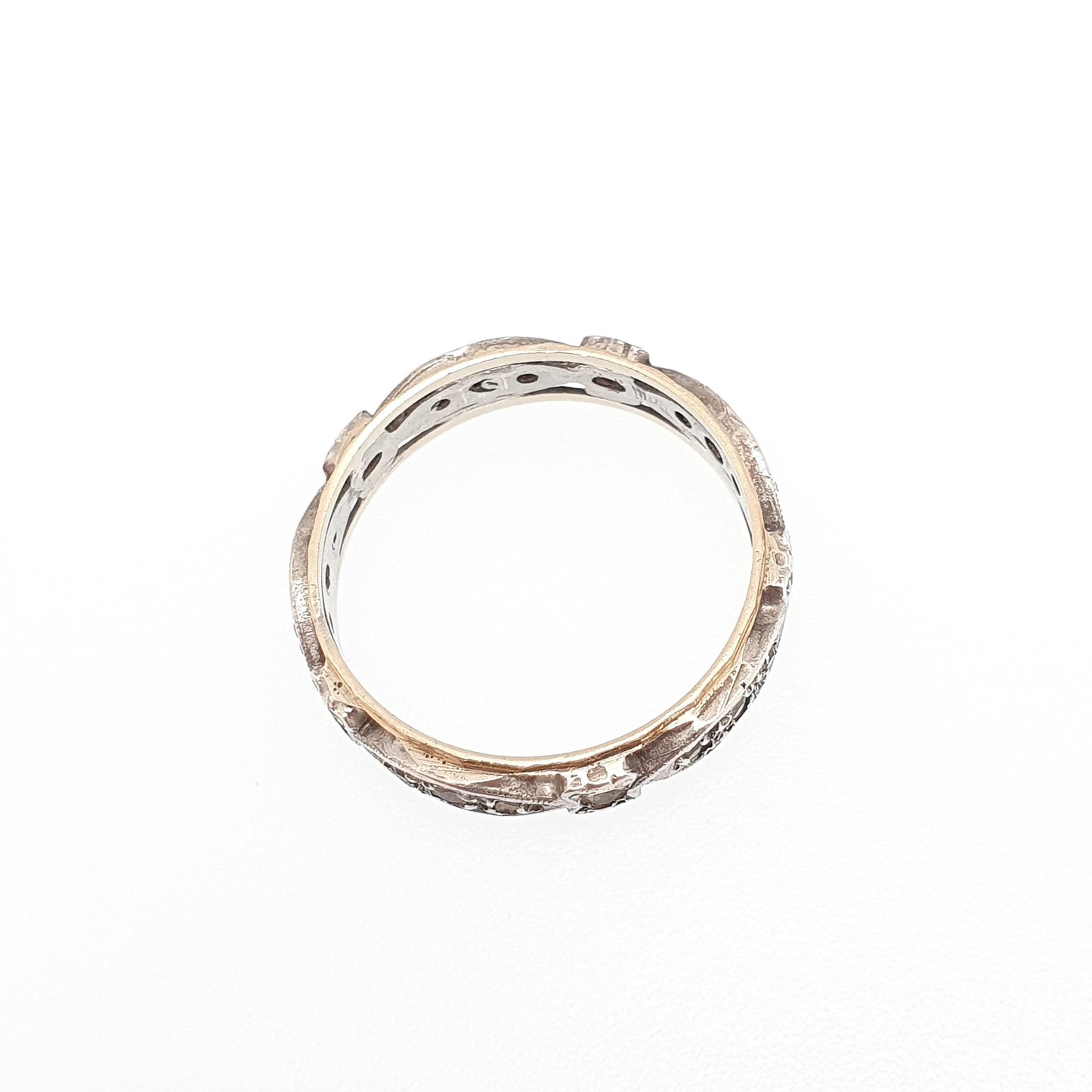 Antique 9ct 9k Gold Sterling Silver Eternity Ring Diamond White Spinel Band Solid 9kt Gold Art Deco Vintage 1920s Womens Jewelry Jewellery