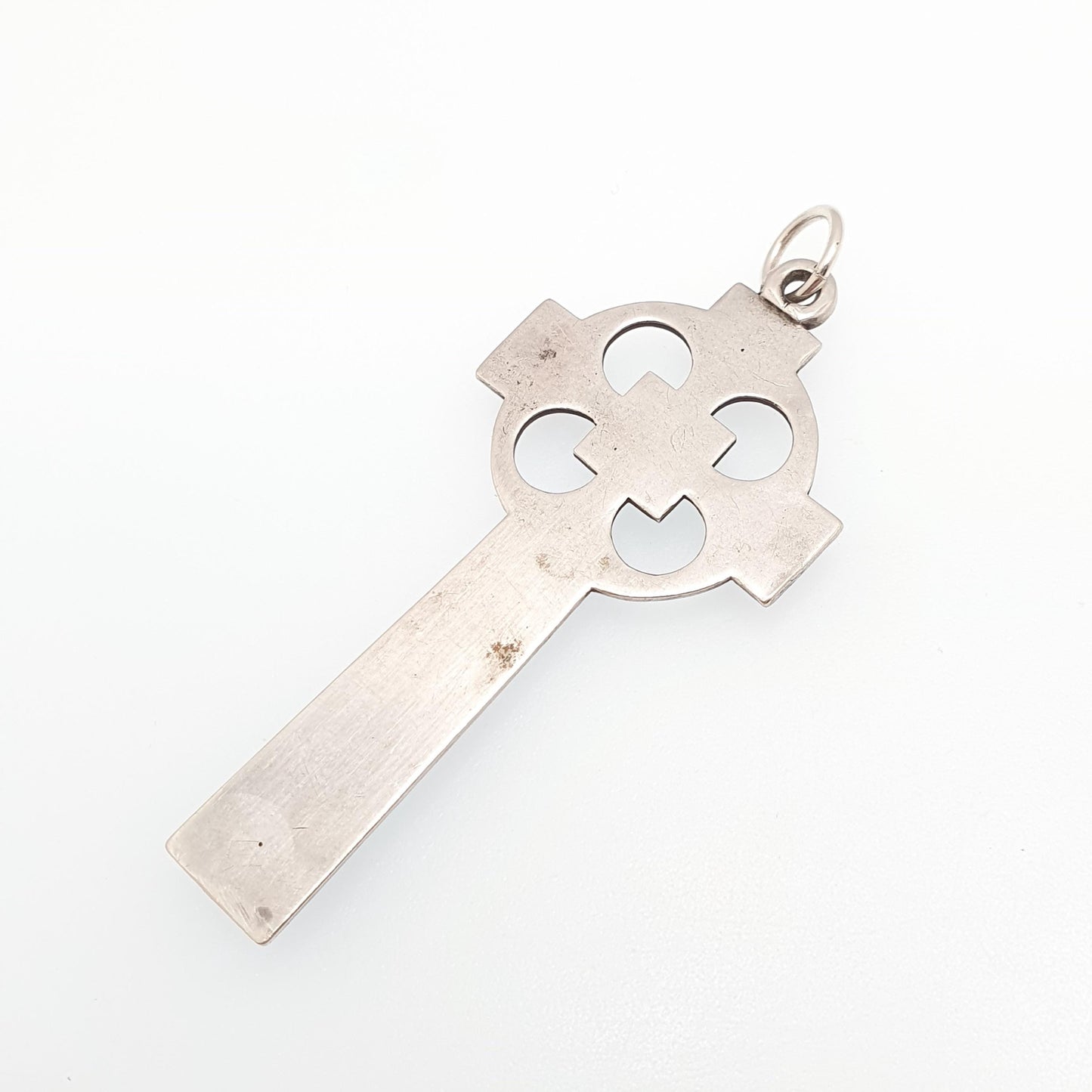 Antique Victorian Solid Silver Celtic Cross Pendant Garnet Paste Necklace Christian Hand Engraved Irish Gaelic Large Jewelry Jewellery