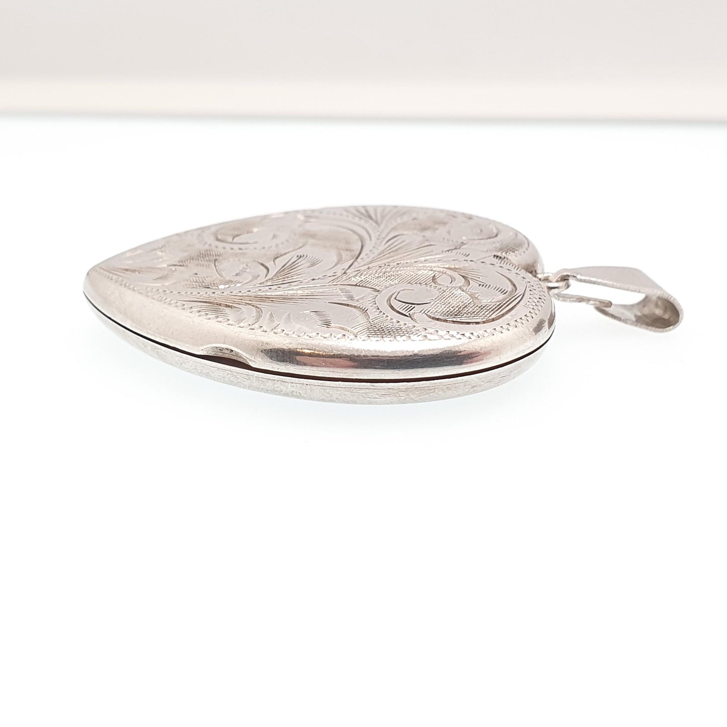 Vintage Sterling Silver Large Heart Locket Big Necklace Pendant Hand Engraved Solid 925 Cute Picture Photo Womens Ladies Jewelry Jewellery