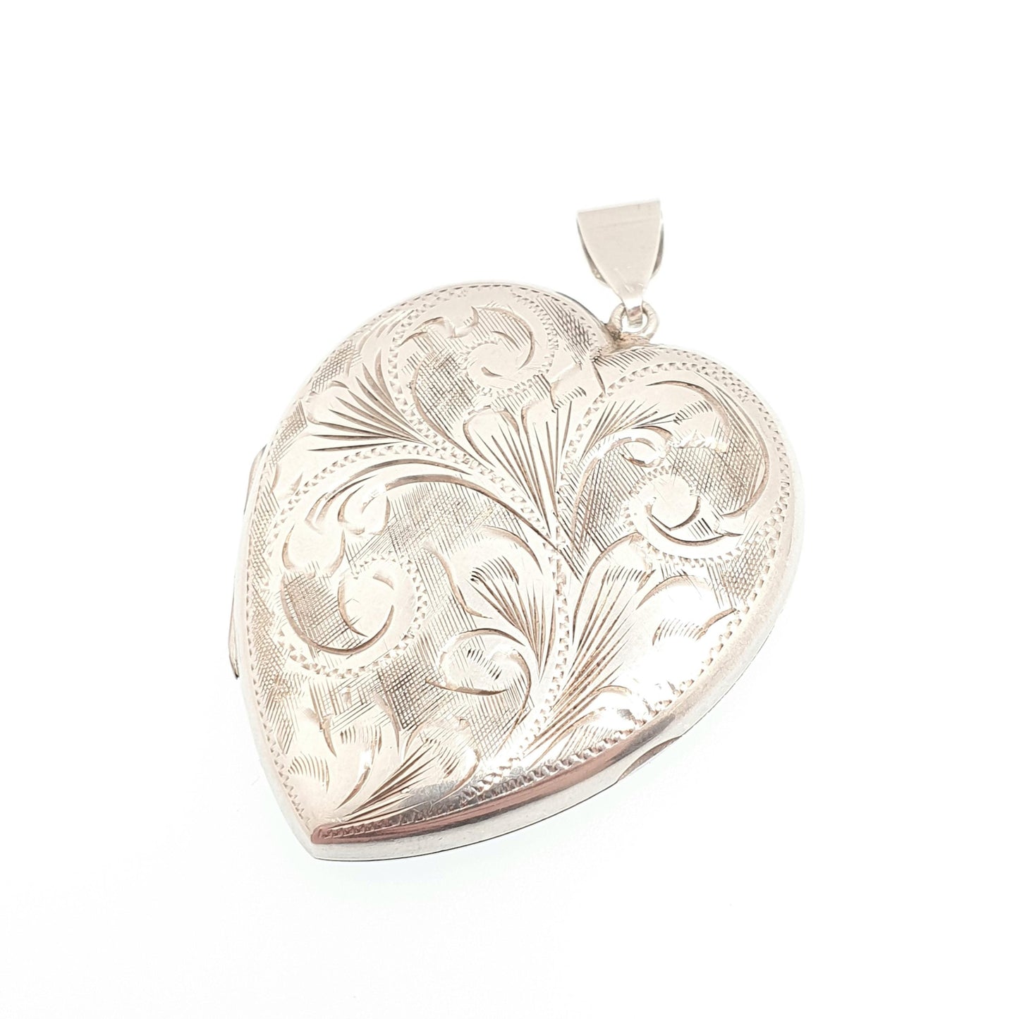 Vintage Sterling Silver Large Heart Locket Big Necklace Pendant Hand Engraved Solid 925 Cute Picture Photo Womens Ladies Jewelry Jewellery
