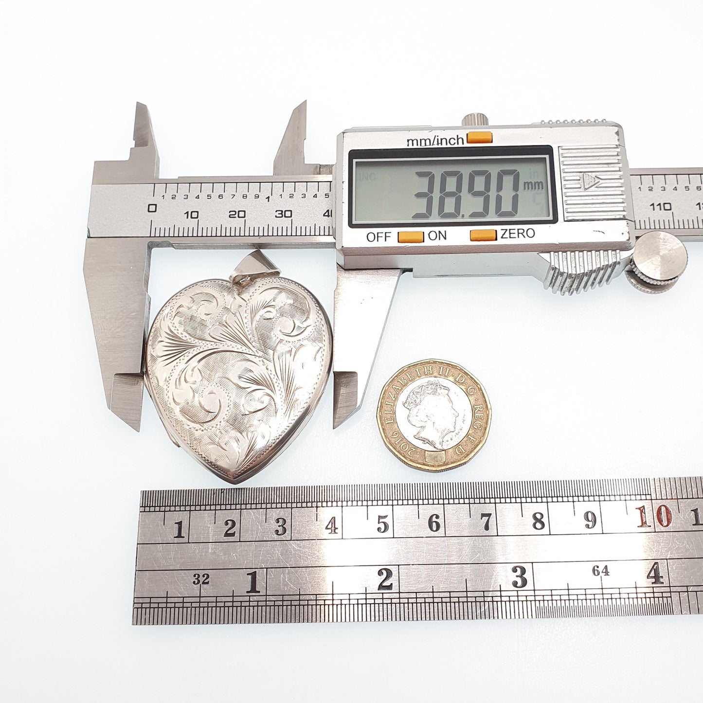 Vintage Sterling Silver Large Heart Locket Big Necklace Pendant Hand Engraved Solid 925 Cute Picture Photo Womens Ladies Jewelry Jewellery