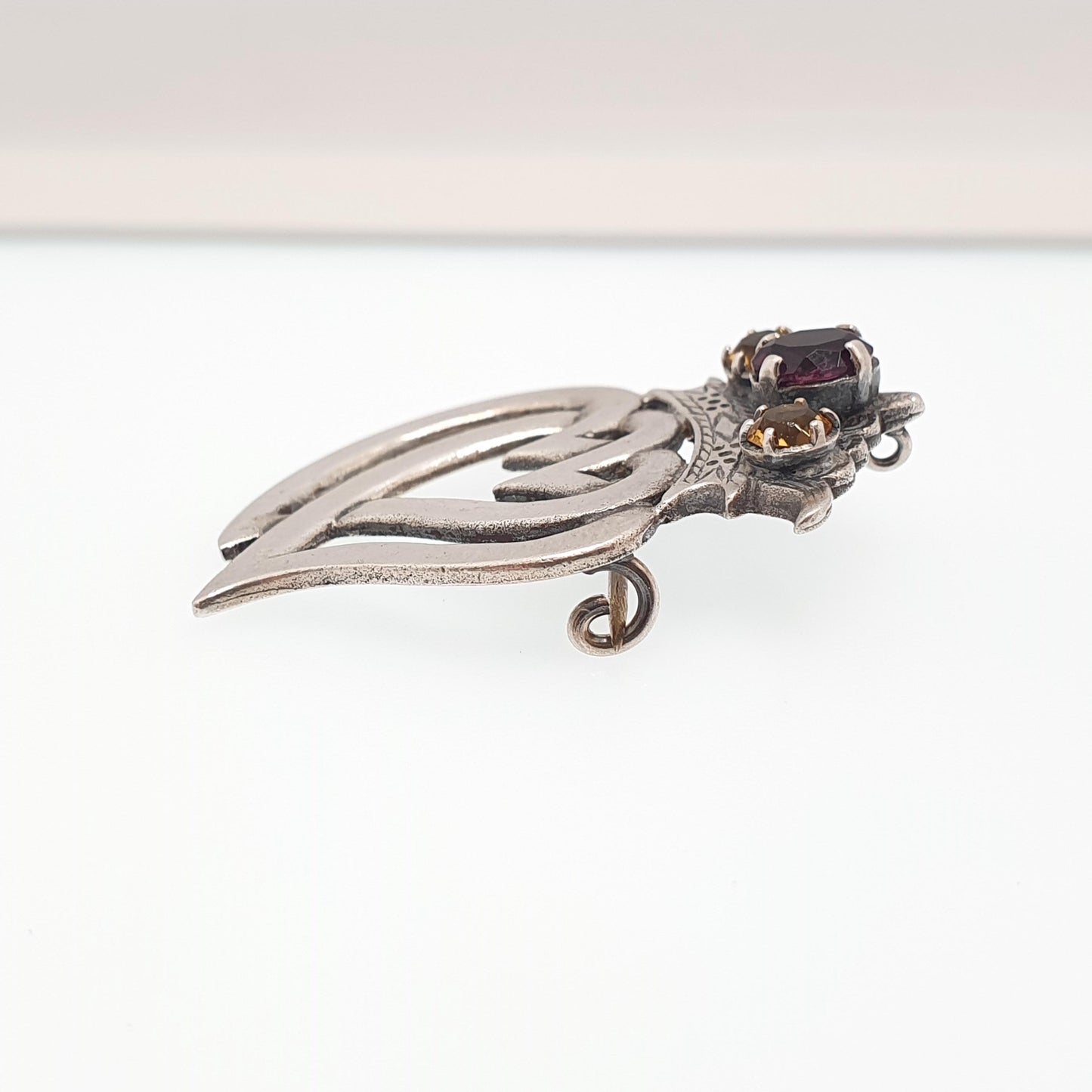 Old Vintage Sterling Silver Luckenbooth Brooch Scottish Amethyst Citrine Paste 1954 Hallmarked Heart Crown Pin Claddagh