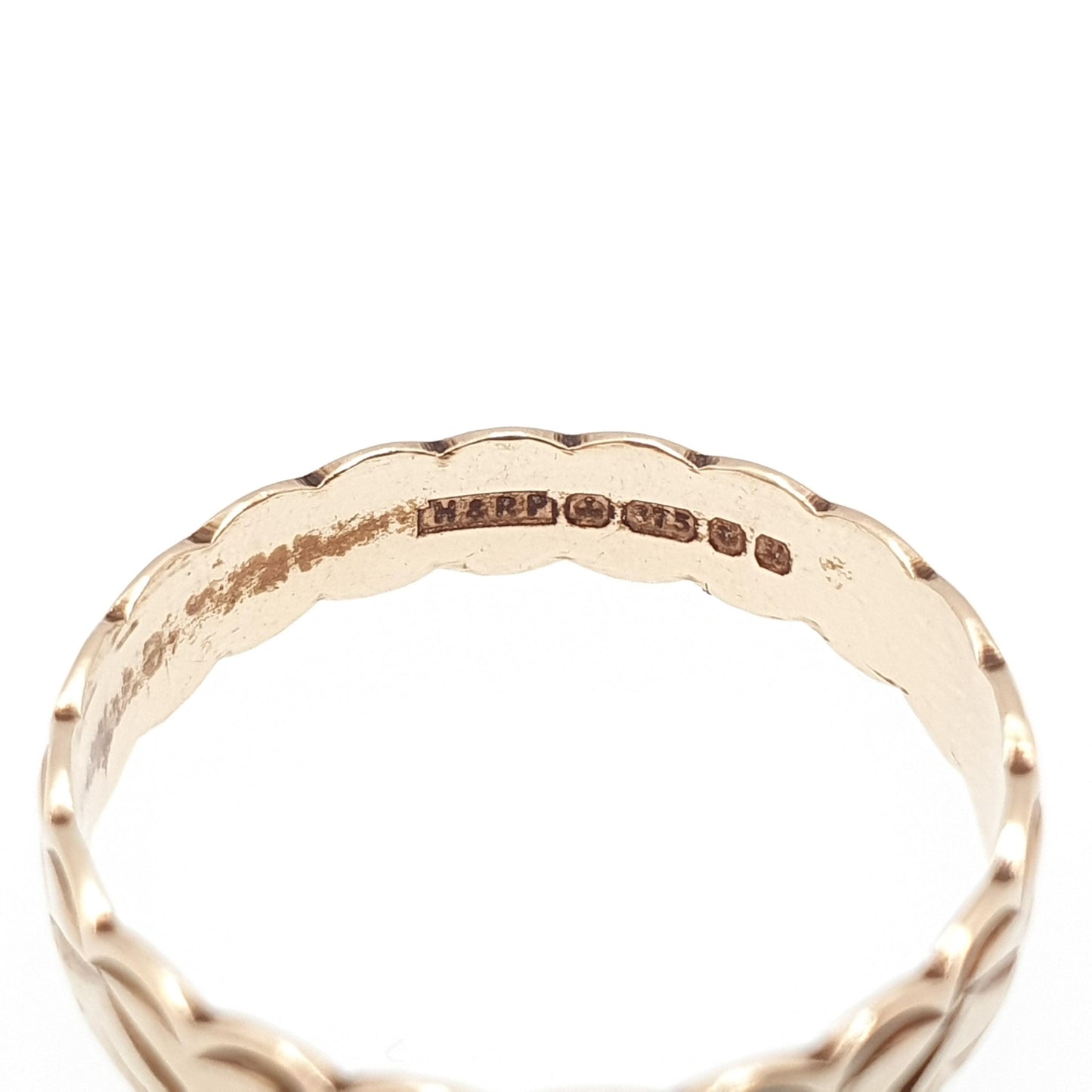 Vintage 9ct 9kt Gold Band Ring Etched Face Solid 9k 375 Wedding Stacking Stacker Gift  Yellow Smooth Mens Womens Fine Jewelry Jewellery