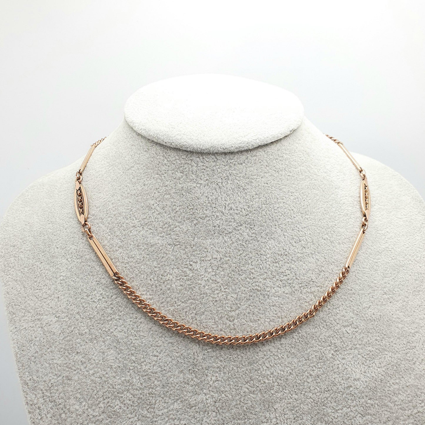 Antique Rolled Rose Gold Chain Necklace Dog Clip Albert Chain Fancy Curb Link 42cm 16.5" 15.20g Gold Filled Womens Vintage Jewelry Jewellery