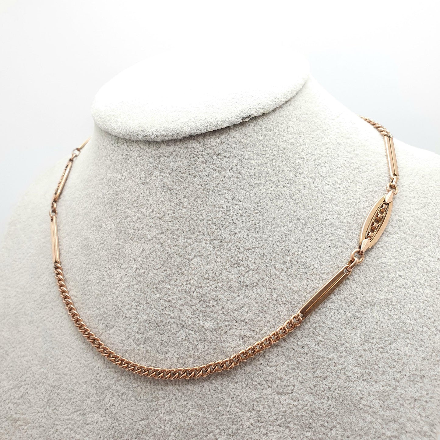 Antique Rolled Rose Gold Chain Necklace Dog Clip Albert Chain Fancy Curb Link 42cm 16.5" 15.20g Gold Filled Womens Vintage Jewelry Jewellery