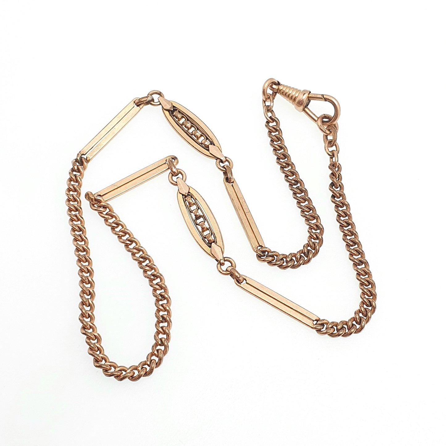Antique Rolled Rose Gold Chain Necklace Dog Clip Albert Chain Fancy Curb Link 42cm 16.5" 15.20g Gold Filled Womens Vintage Jewelry Jewellery