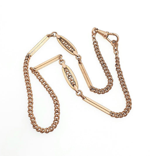 Antique Rolled Rose Gold Chain Necklace Dog Clip Albert Chain Fancy Curb Link 42cm 16.5" 15.20g Gold Filled Womens Vintage Jewelry Jewellery