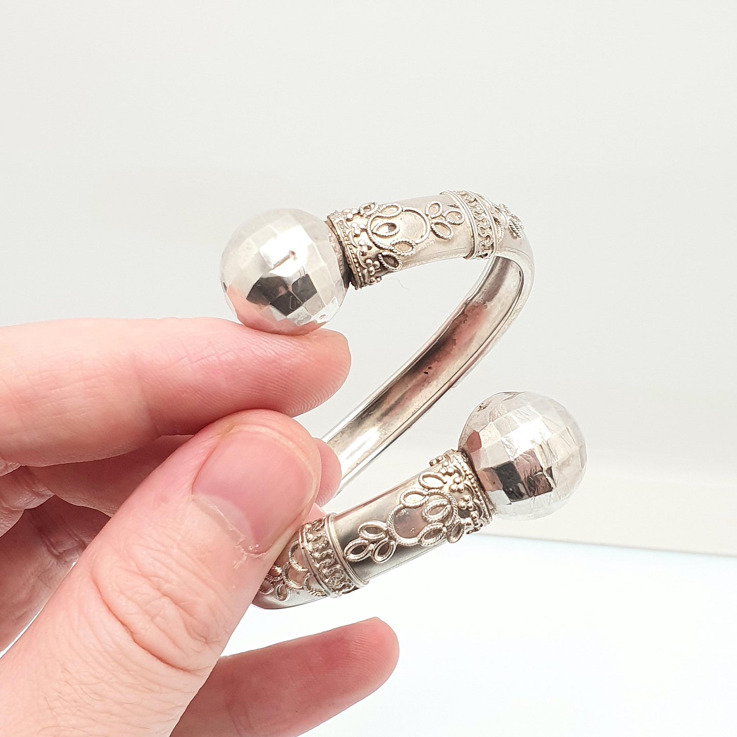 Antique Victorian Solid Silver Bypass Bangle Crossover Bracelet Bauble Filigree 1800s Fine Vintage Jewelry Jewellery
