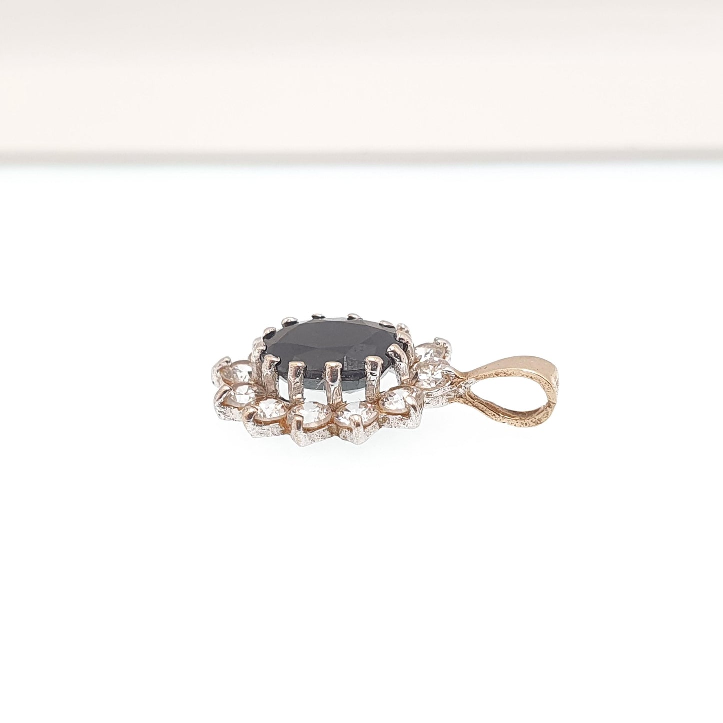 Vintage 9ct Gold Sapphire Pendant CZ Cluster Solid 375 9k Real Large Oval Cut Gemstone Necklace Halo Fine Retro Womens Jewelry Jewellery