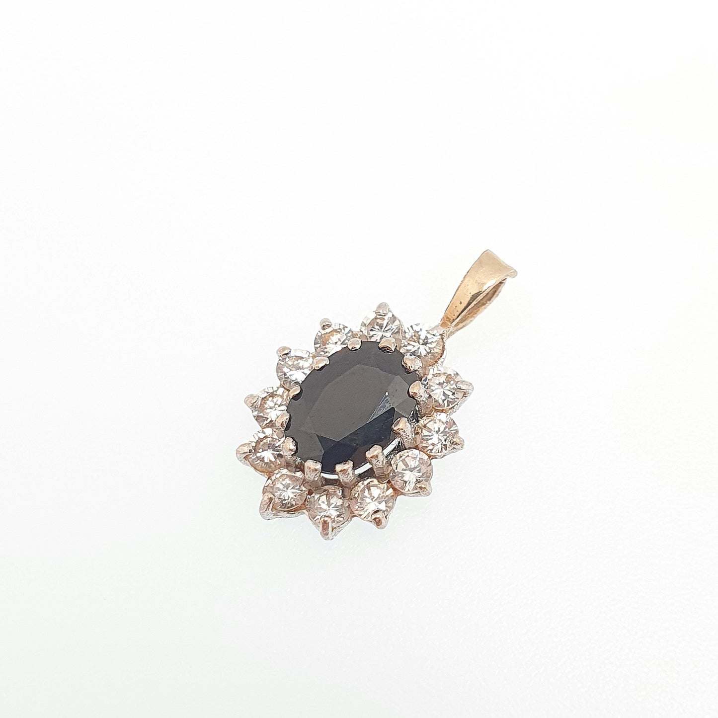 Vintage 9ct Gold Sapphire Pendant CZ Cluster Solid 375 9k Real Large Oval Cut Gemstone Necklace Halo Fine Retro Womens Jewelry Jewellery
