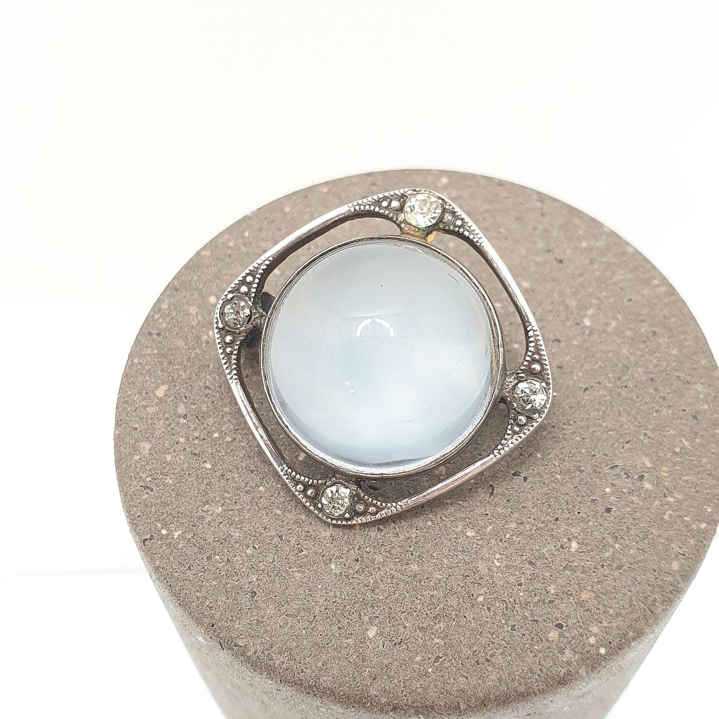 Antique Moonstone Sterling Silver Brooch Diamond Paste Cabochon Cut Edwardian Gemstone Vintage Adularescence Jewelry Jewellery