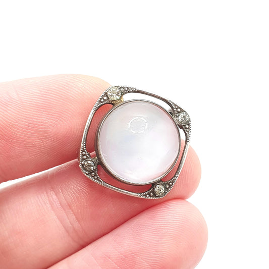 Antique Moonstone Sterling Silver Brooch Diamond Paste Cabochon Cut Edwardian Gemstone Vintage Adularescence Jewelry Jewellery