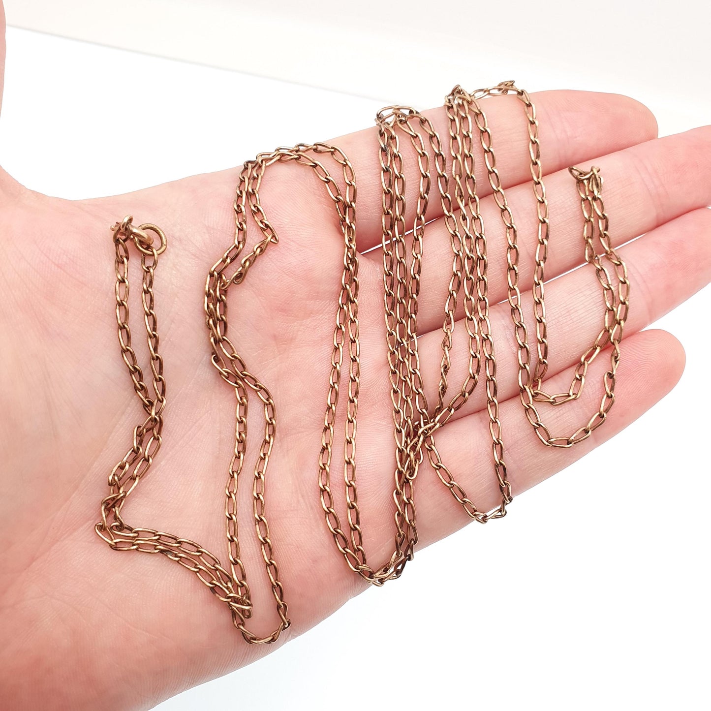 Antique Victorian Rolled Rose Gold Muff Chain Necklace Curb Link 146cm 57.5" 13.23g Long 1800s Guard Vintage Jewelry Jewellery