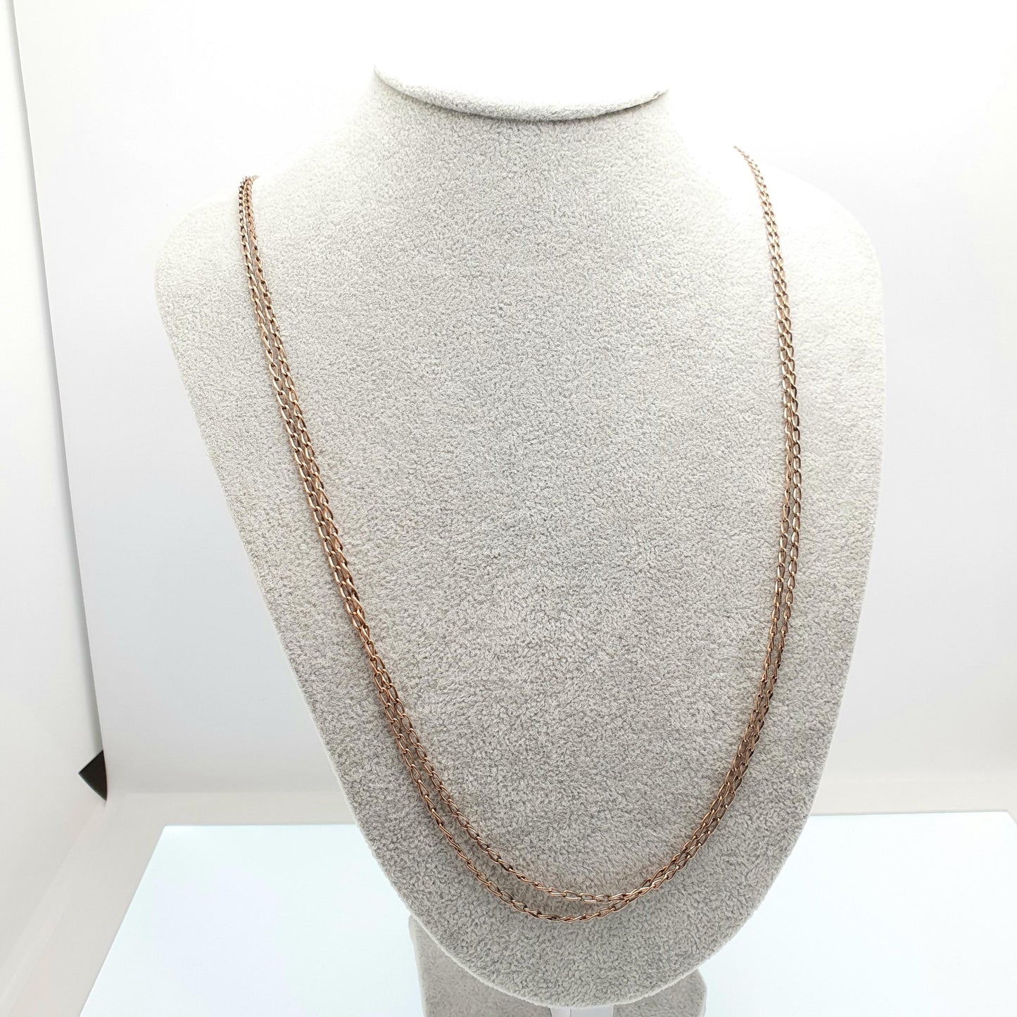 Antique Victorian Rolled Rose Gold Muff Chain Necklace Curb Link 146cm 57.5" 13.23g Long 1800s Guard Vintage Jewelry Jewellery