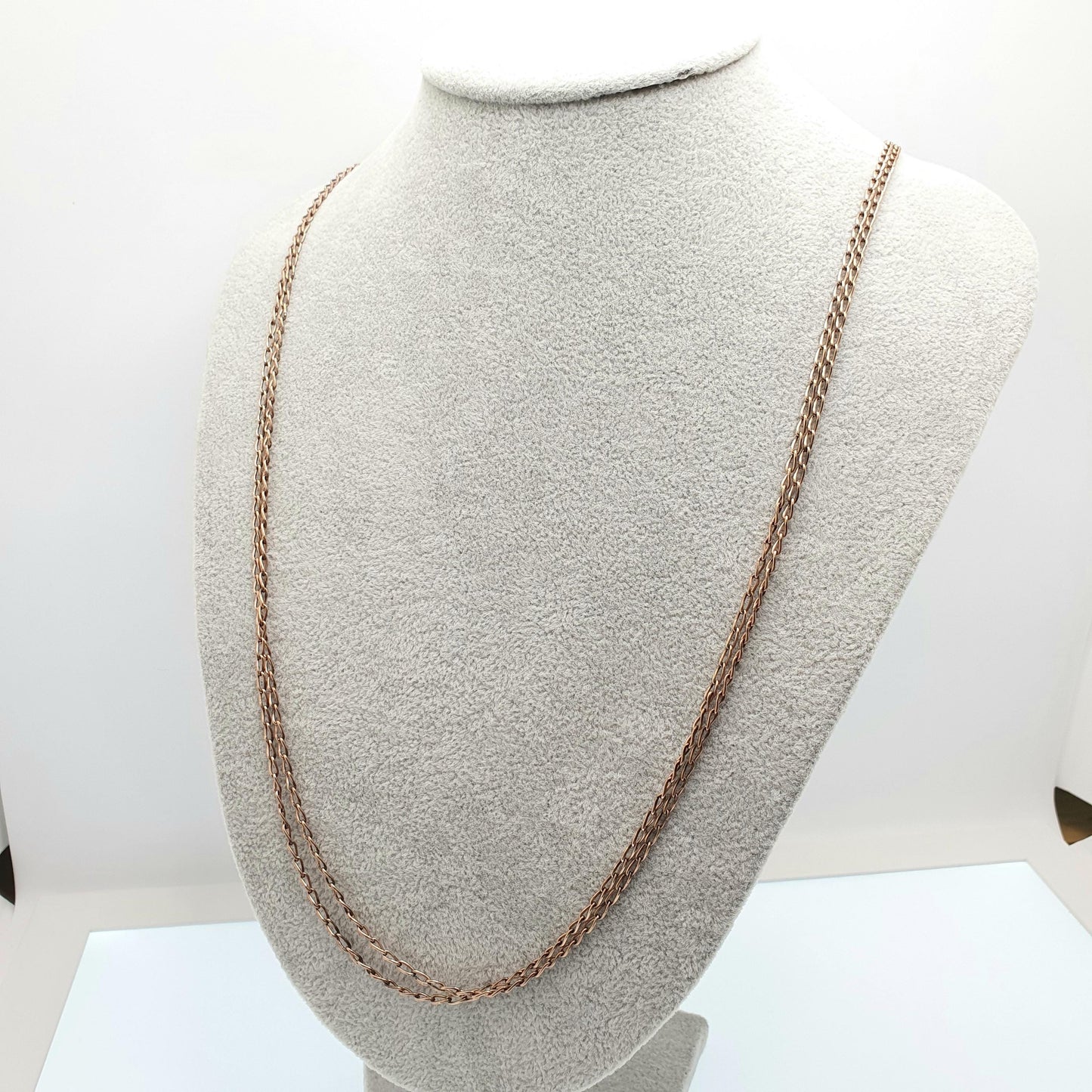 Antique Victorian Rolled Rose Gold Muff Chain Necklace Curb Link 146cm 57.5" 13.23g Long 1800s Guard Vintage Jewelry Jewellery