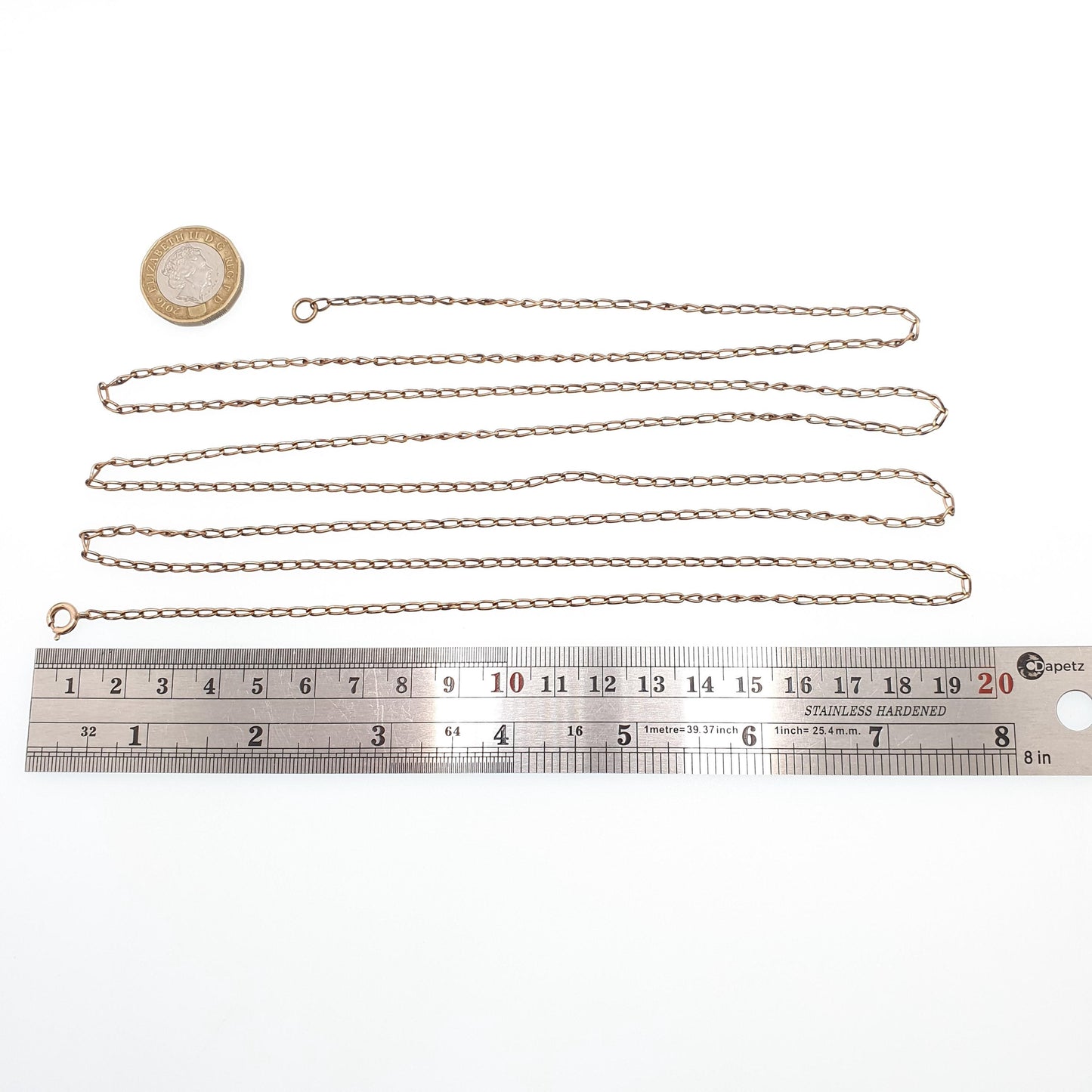 Antique Victorian Rolled Rose Gold Muff Chain Necklace Curb Link 146cm 57.5" 13.23g Long 1800s Guard Vintage Jewelry Jewellery