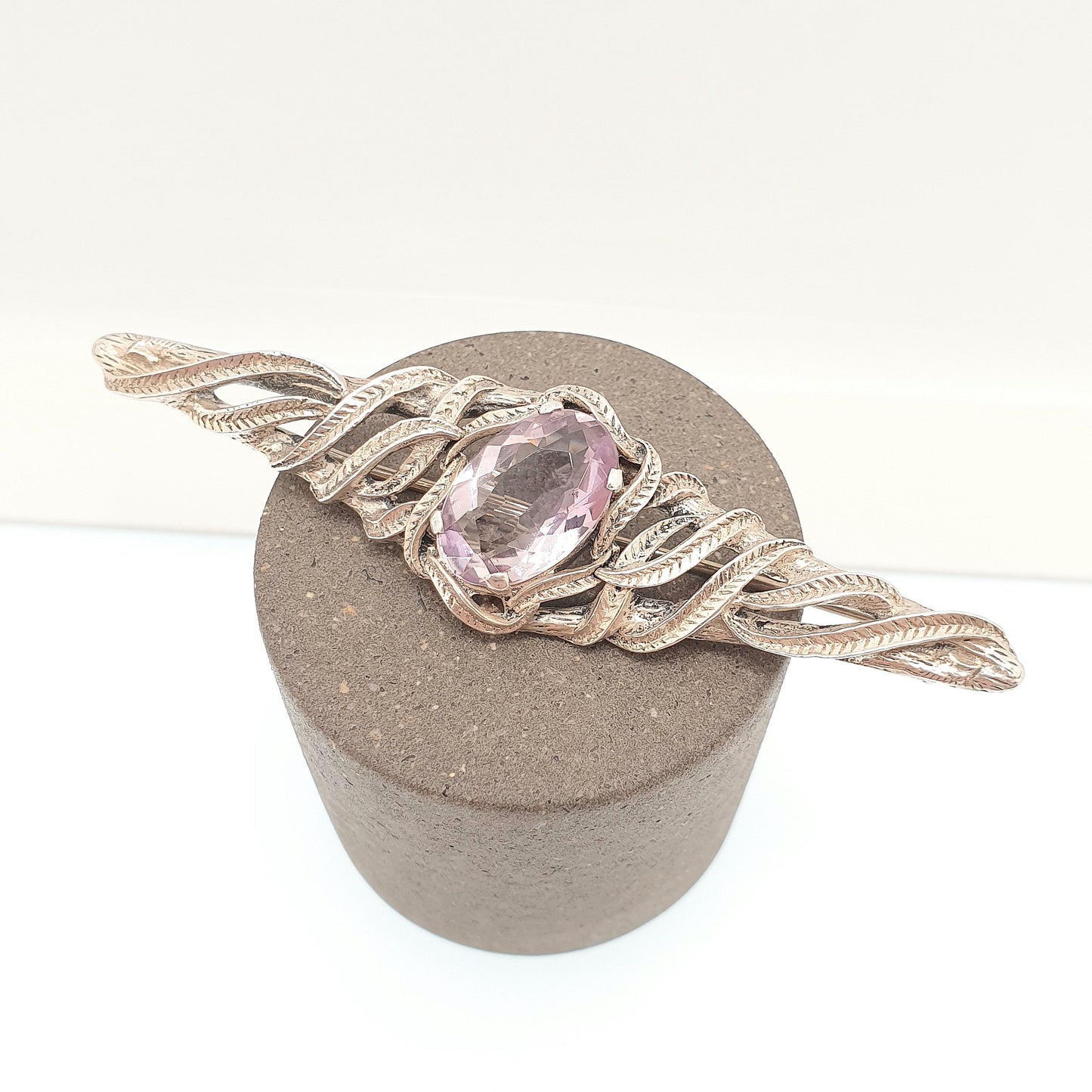 Antique Solid Silver Amethyst Brooch Genuine Real Gemstone Arts and Crafts Handmade Jewelry Jewellery