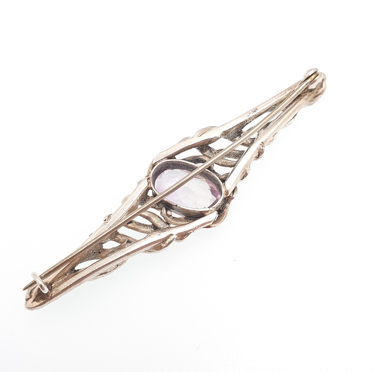 Antique Solid Silver Amethyst Brooch Genuine Real Gemstone Arts and Crafts Handmade Jewelry Jewellery