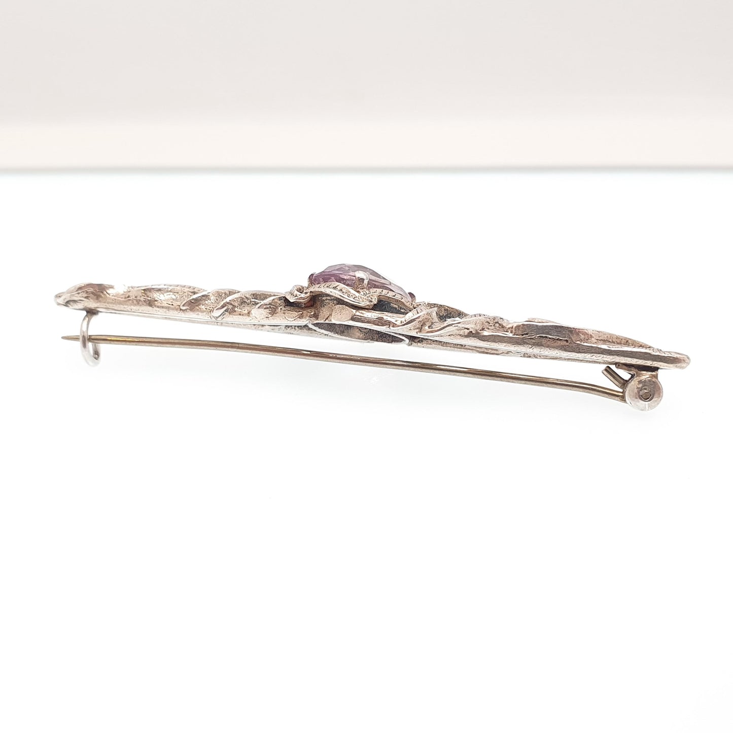 Antique Solid Silver Amethyst Brooch Genuine Real Gemstone Arts and Crafts Handmade Jewelry Jewellery