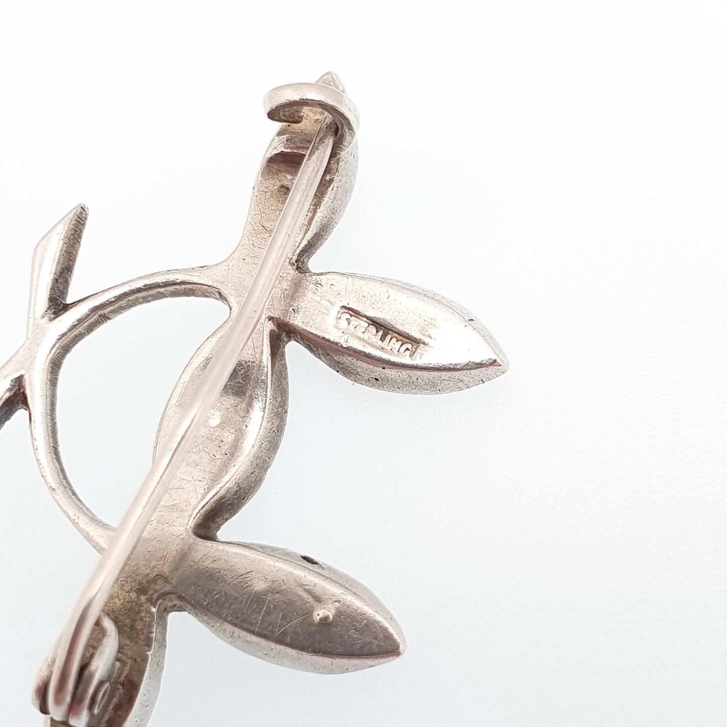 Antique Diamond Paste Sterling Silver Brooch Pin Double Leaf Victorian Sparkly Vintage Womens Jewelry Jewellery