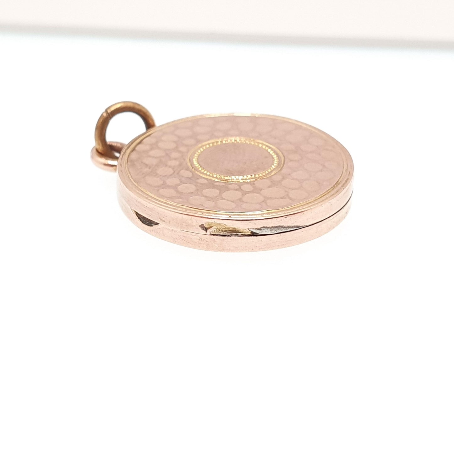 Antique 9ct Rose Gold Locket Round Hammered Finish Solid 9k 375 9kt Front & Back Pendant Necklace Jewelry Jewellery