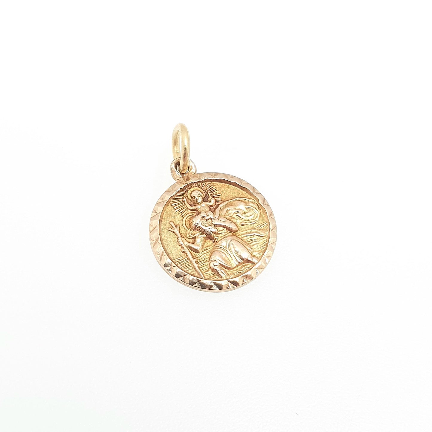 Vintage GEORG JENSEN 9ct 375 Gold St Christopher Charm Pendant Round Small Solid 9k Necklace Saint Jewellery Jewelry