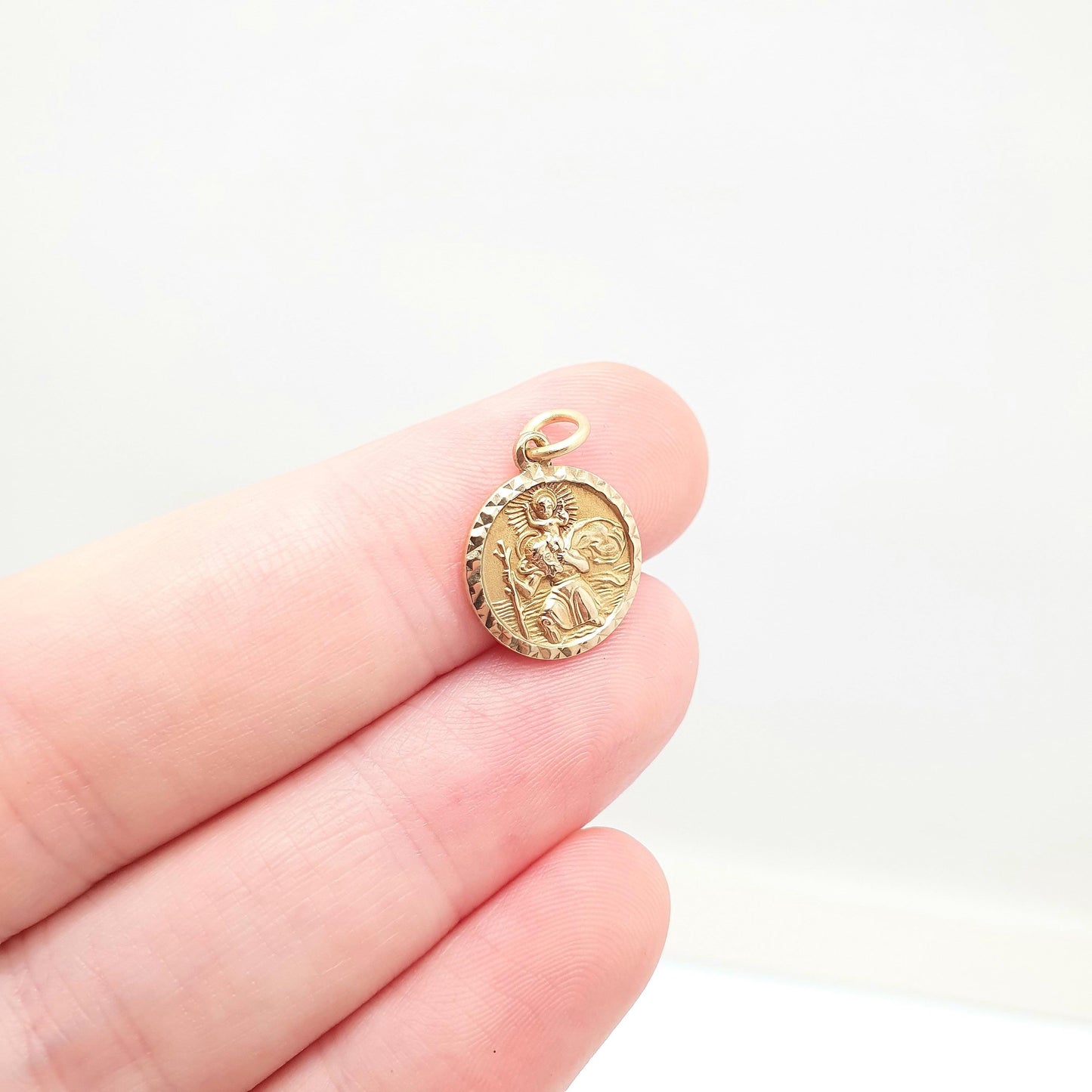 Vintage GEORG JENSEN 9ct 375 Gold St Christopher Charm Pendant Round Small Solid 9k Necklace Saint Jewellery Jewelry