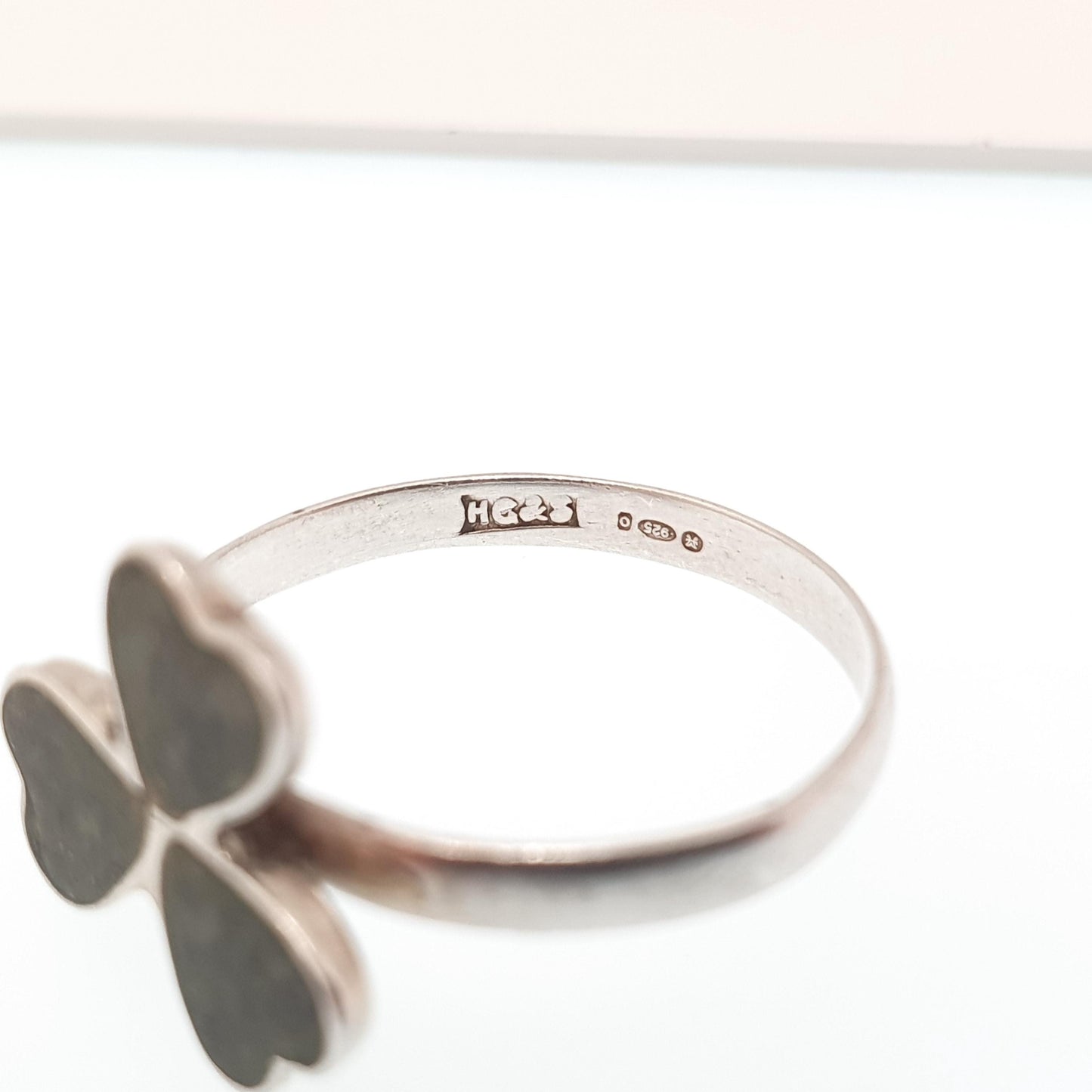 Old Vintage Sterling Silver Connemara Marble Clover Ring 1956 Hallmark Irish Lucky Signet Ireland Gemstone Vintage Womens