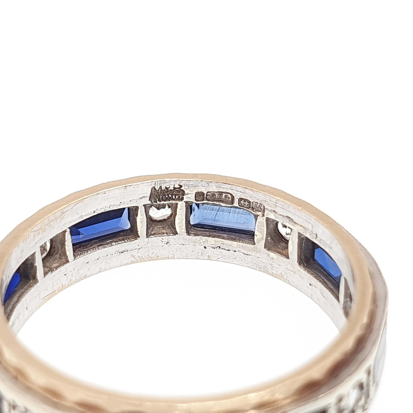 Vintage 9ct Gold Sapphire Eternity Ring White Spinel Baguette Cut Full Band Gemstone Solid 9k 375 Womens Jewelry Jewellery