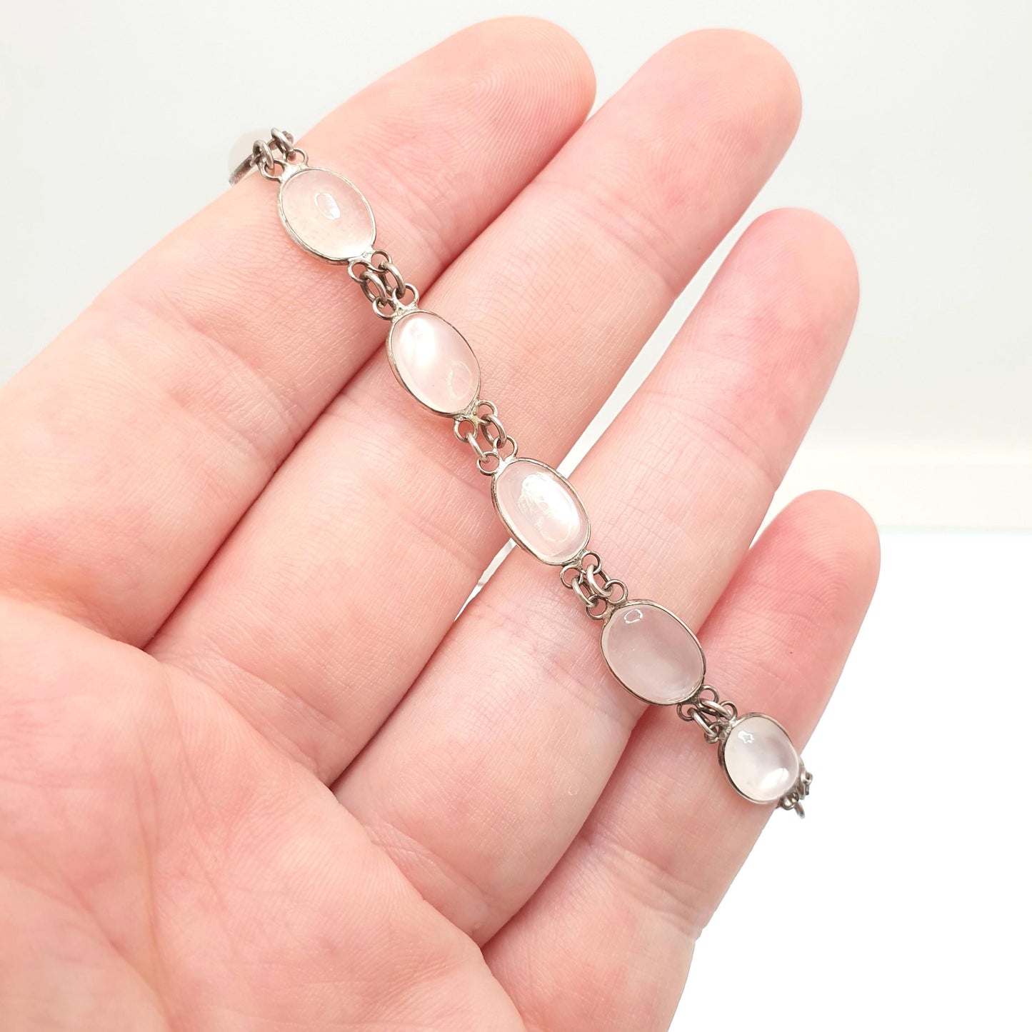Antique Moonstone Solid Silver Bracelet Genuine Real Moonstones White Victorian Oval Cabochon Vintage Womens Jewelry Jewellery