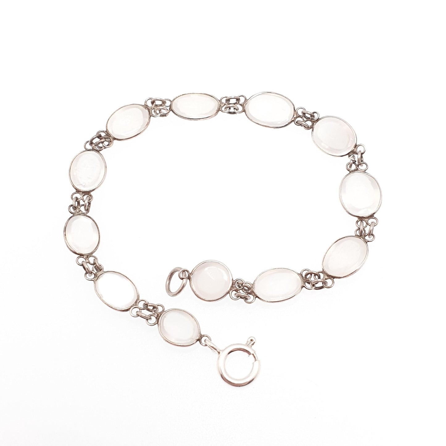 Antique Moonstone Solid Silver Bracelet Genuine Real Moonstones White Victorian Oval Cabochon Vintage Womens Jewelry Jewellery
