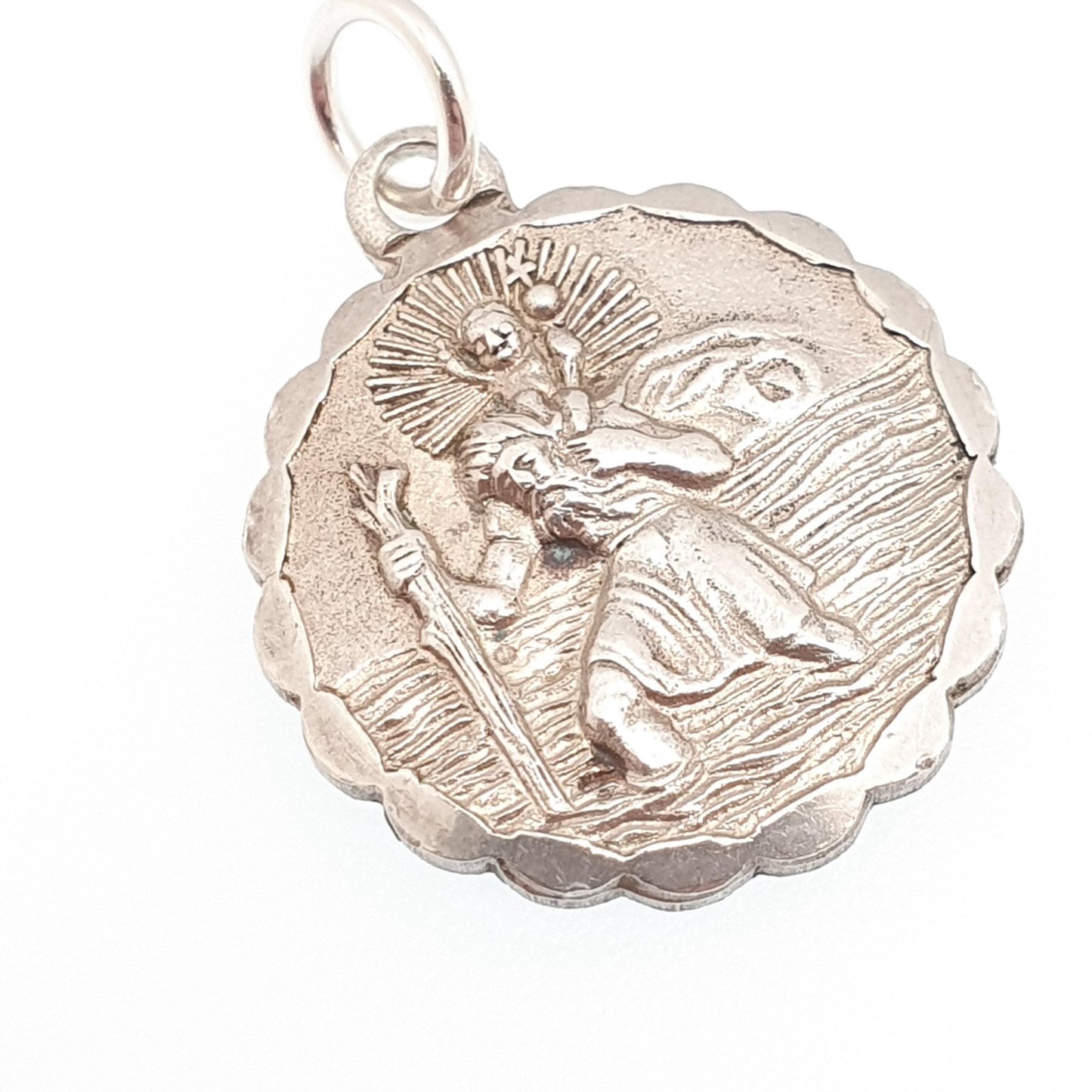 GEORG JENSEN Vintage Sterling Silver St Christopher Pendant Necklace Small Plane Car Double Sided Genuine Saint Jewellery Jewelry Women