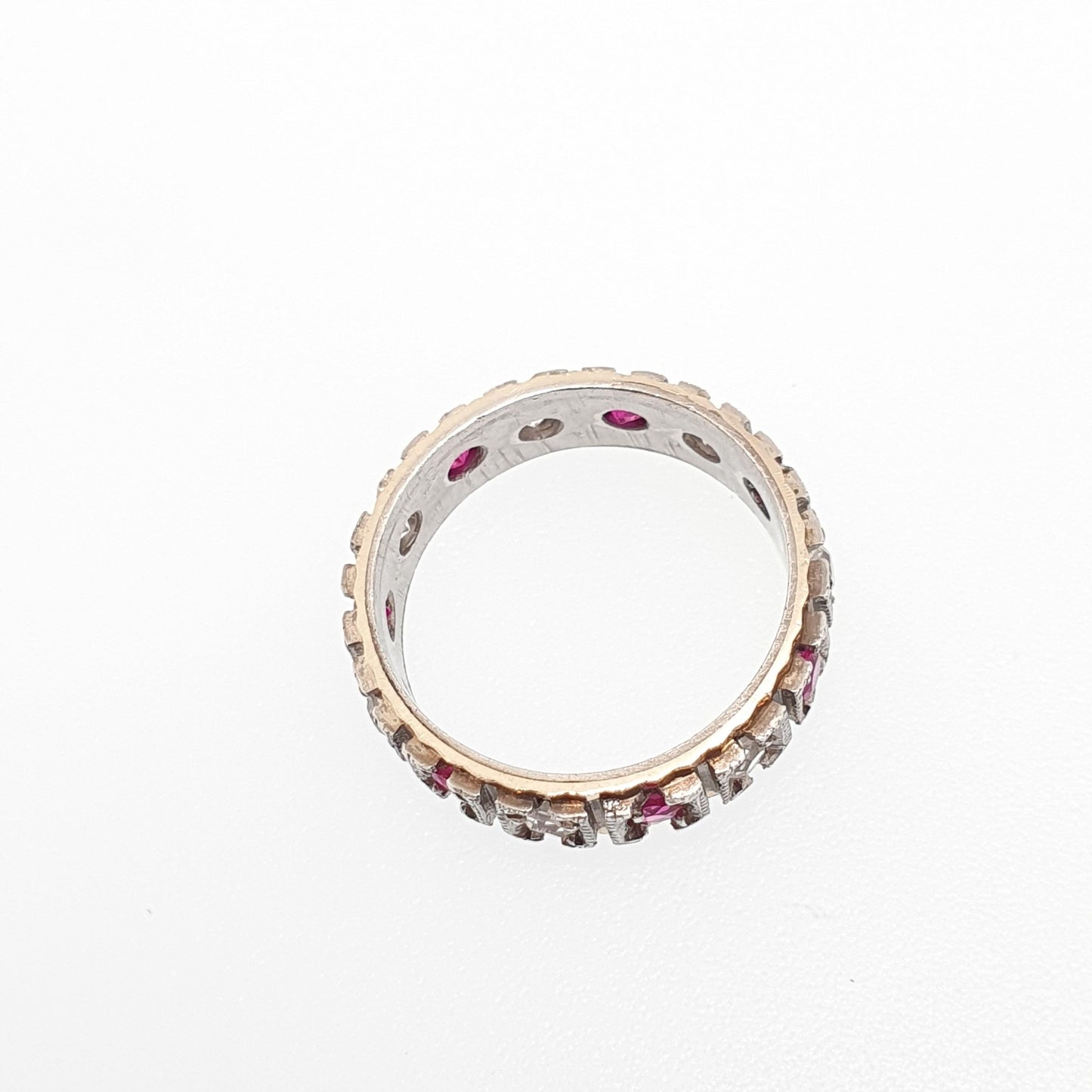 Antique Eternity Ring 9ct Gold Ruby Spinel Solid 9k 375 & Silver 1920s Fine Rare Full Estate Red Gemstone Womens Jewellery Jewelry