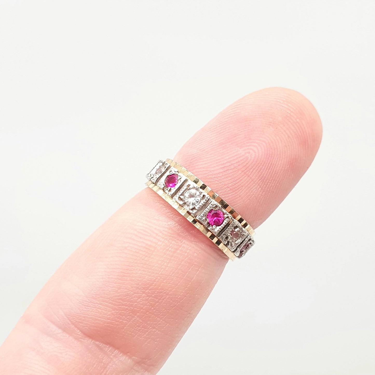 Antique Eternity Ring 9ct Gold Ruby Spinel Solid 9k 375 & Silver 1920s Fine Rare Full Estate Red Gemstone Womens Jewellery Jewelry