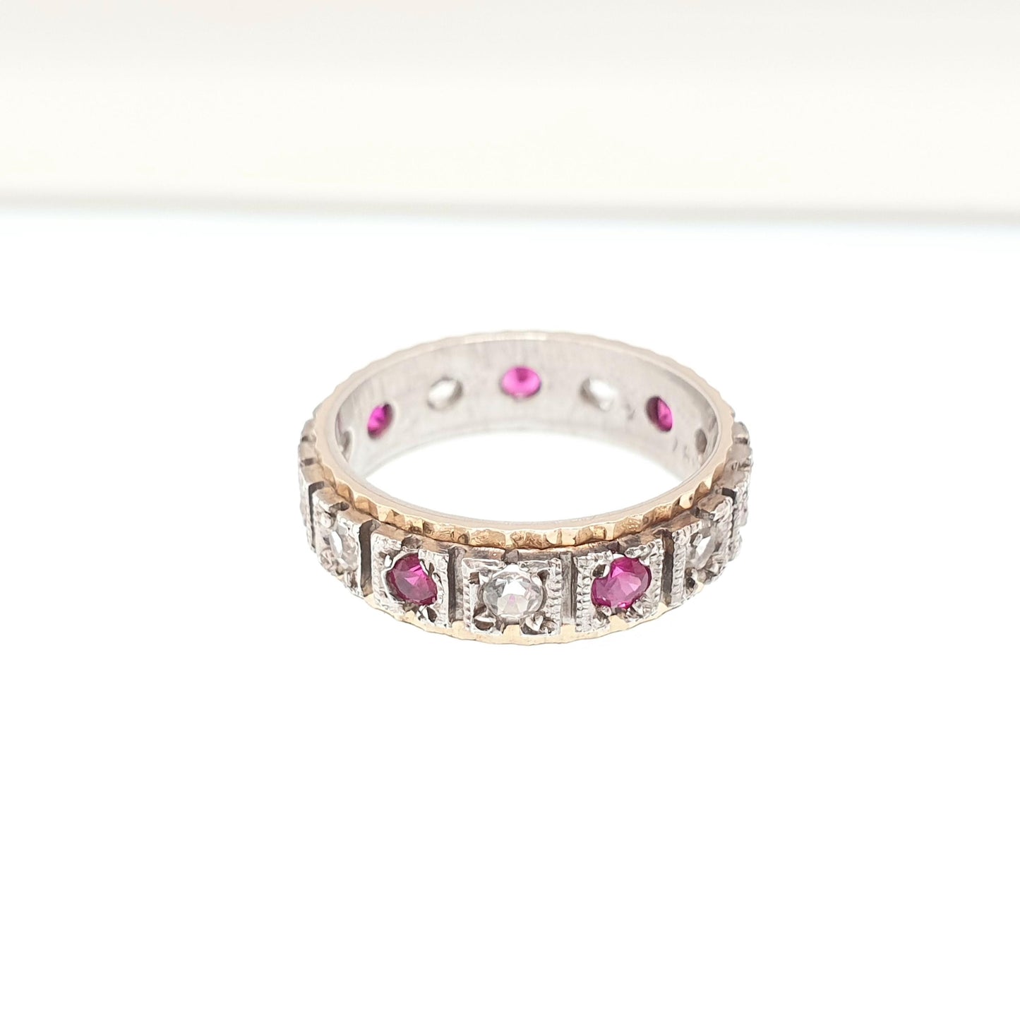 Antique Eternity Ring 9ct Gold Ruby Spinel Solid 9k 375 & Silver 1920s Fine Rare Full Estate Red Gemstone Womens Jewellery Jewelry