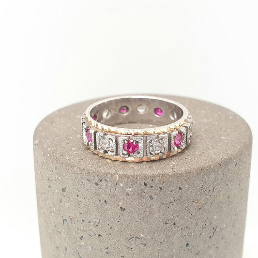 Antique Eternity Ring 9ct Gold Ruby Spinel Solid 9k 375 & Silver 1920s Fine Rare Full Estate Red Gemstone Womens Jewellery Jewelry
