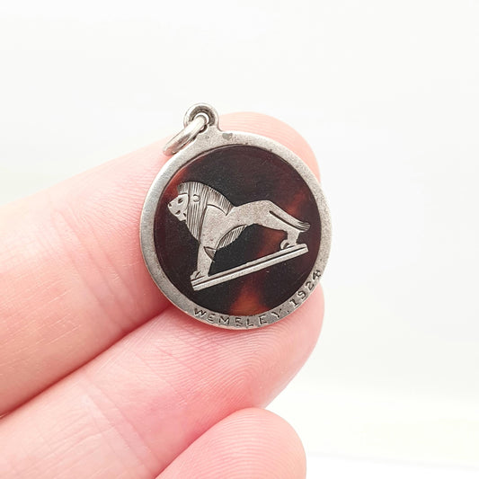 Antique Solid Silver WEMBLEY Pendant Necklace Lion British Empire Exhibition 1924 London Football Art Deco England 1920s Vintage Womens