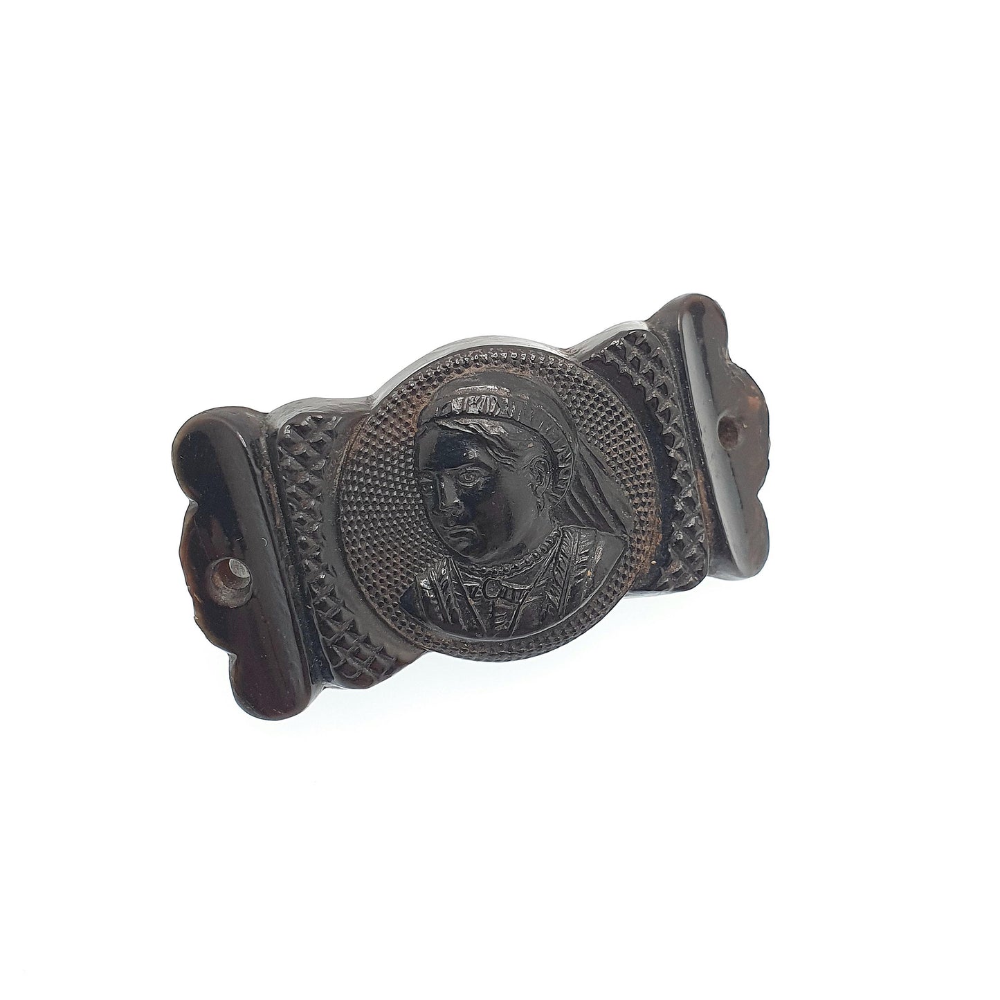 Antique Victorian Bog Oak Queen Victorian Brooch Engraved Mourning Whitby Jet Imitation 1800s Vintage Jewelry Jewellery
