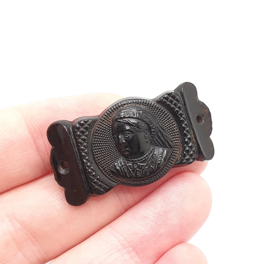Antique Victorian Bog Oak Queen Victorian Brooch Engraved Mourning Whitby Jet Imitation 1800s Vintage Jewelry Jewellery