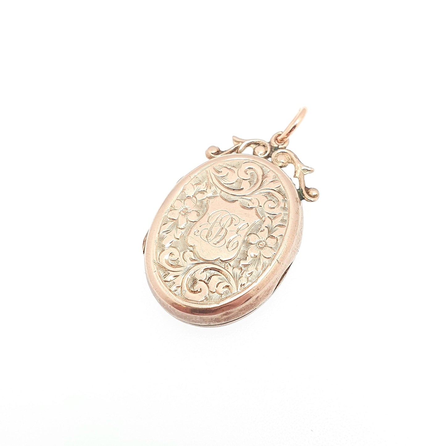 Antique 9ct Rose Gold Locket Solid 9k 375 Oval Engraved Initials Pendant Fine Back Front Necklace Jewelry Womens Jewellery