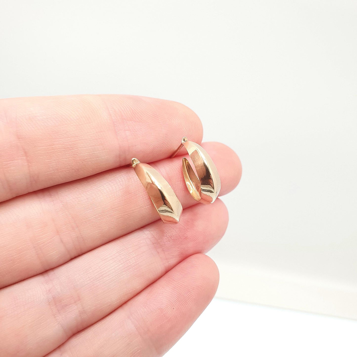 Vintage 9k 9ct Gold Hoop Earrings Stud Three Quarter Solid 375 Yellow Retro Solid 9kt 375 Womens Jewelry Jewellery