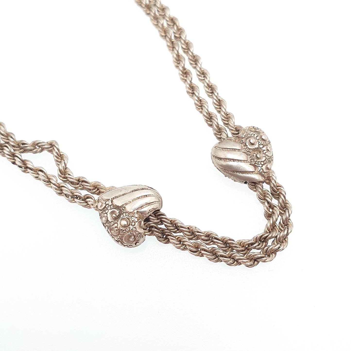 Antique Solid Silver Albertina Bracelet Victorian Heart Centre Rope Link Chain 9.58g 20cm Vintage Womens Jewelry Jewellery