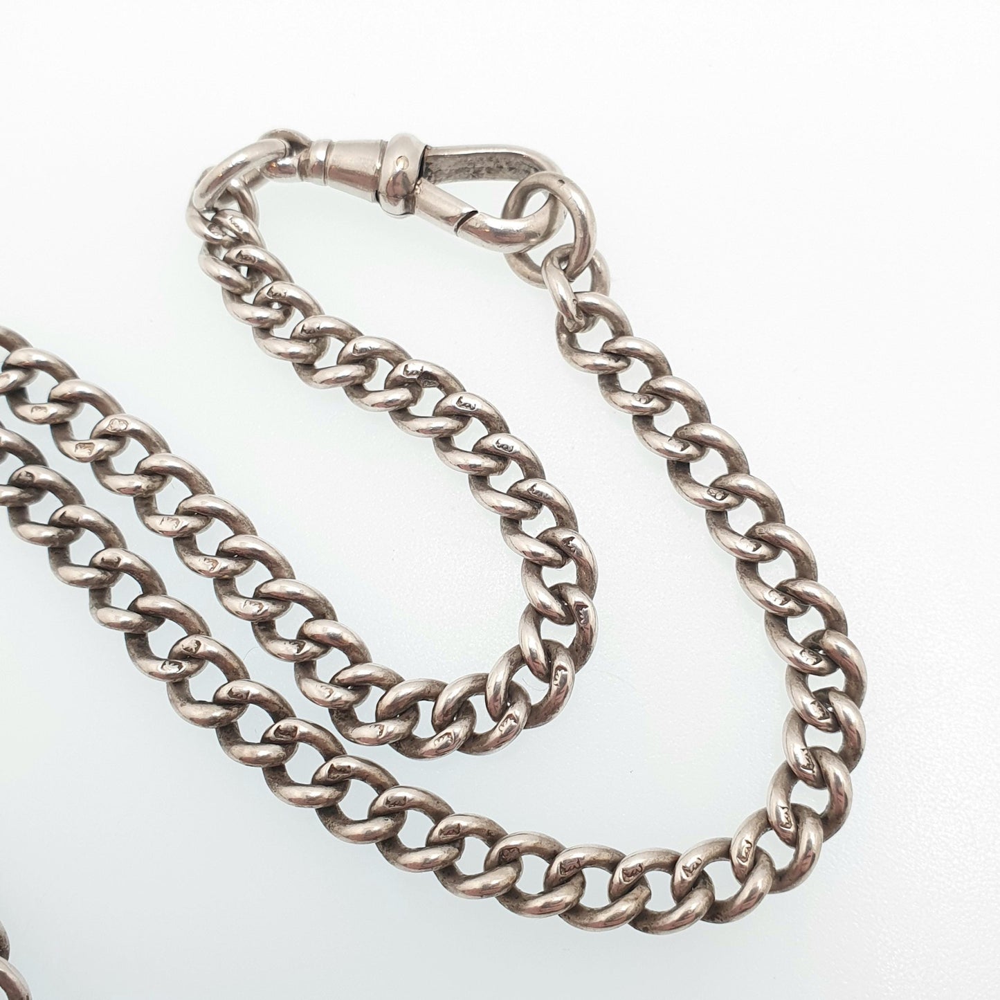 Antique Victorian Sterling Silver Albert Chain T Bar Necklace Curb Link Dog Clip 40cm 15.7" 31.80g Hallmark Vintage Jewelry Womens