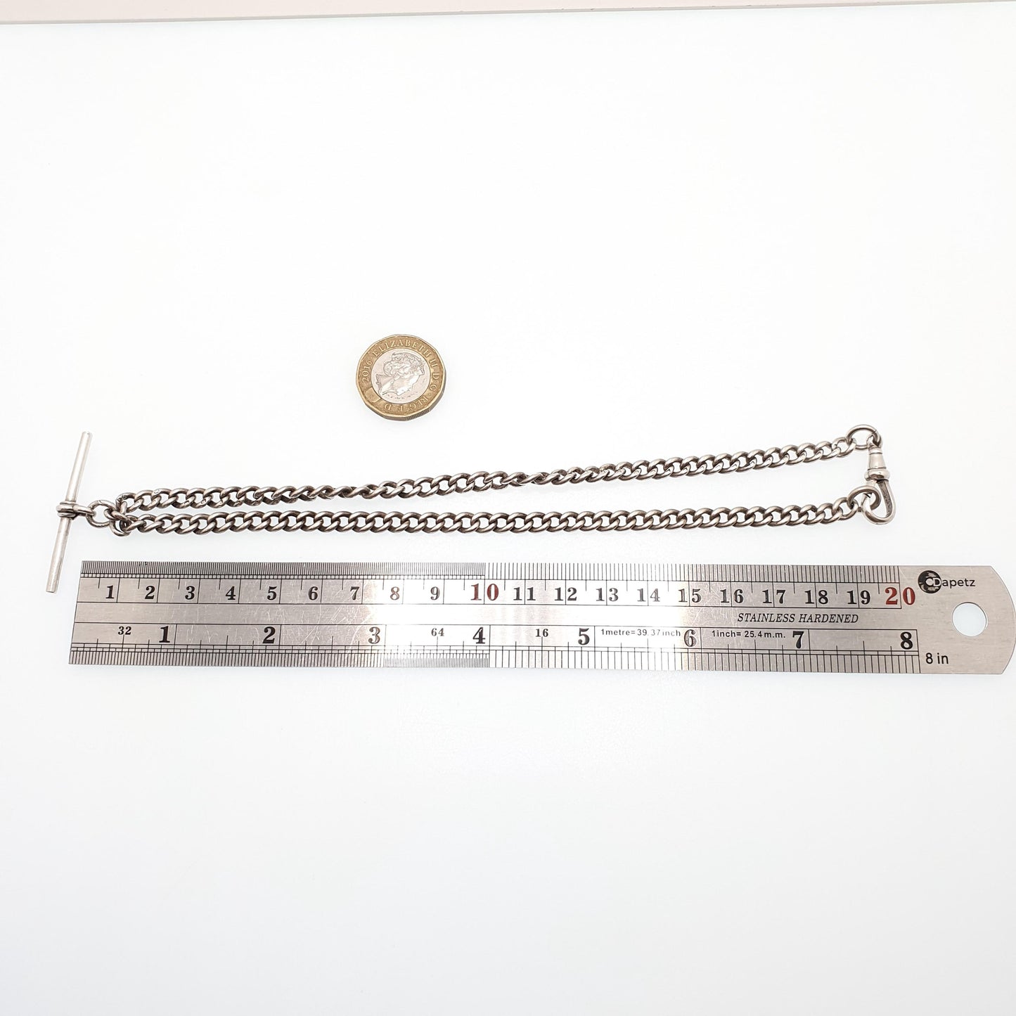Antique Victorian Sterling Silver Albert Chain T Bar Necklace Curb Link Dog Clip 40cm 15.7" 31.80g Hallmark Vintage Jewelry Womens