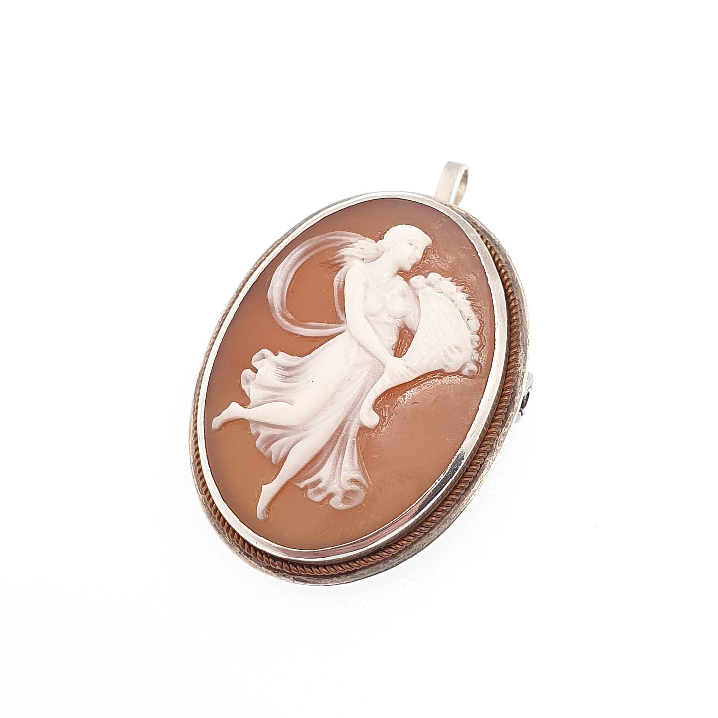Antique Solid Silver Grace Cameo Brooch Pendant Art Deco Shell Hand Carved Necklace Dancing Fine Estate Vintage Jewelry Jewellery Jewelry